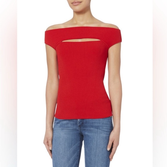 INTERMIX Alexa Off Shoulder Cutout Knit Top - Picture 1 of 9